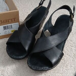 Born Women's Dark Leather Slingback Sandals